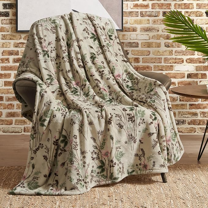 Lucky Brand Wildflower Beige Floral 50"x70" Cozy Plush Blanket - Premium Microfiber Throw for Luxurious Comfort and Style