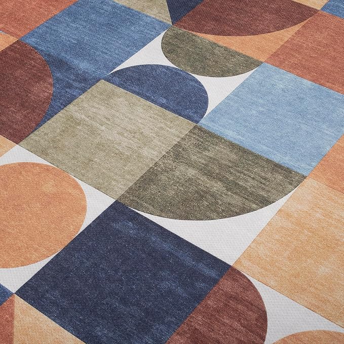 ReaLife Rugs Machine Washable Indoor Outdoor - Mat Rug Foldable Printed Thin Lightweight Cushioned Fade Resistant Patio Deck Dock Porch Pool Balcony Camping - Naya - Blue Red Green 6' x 9'