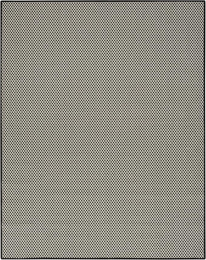 Nourison Home Courtyard Black White 8' x 10' Area Rug - Easy Clean, Non Shedding, Bed Room, Living Room, Dining Room, Kitchen (8' x 10')