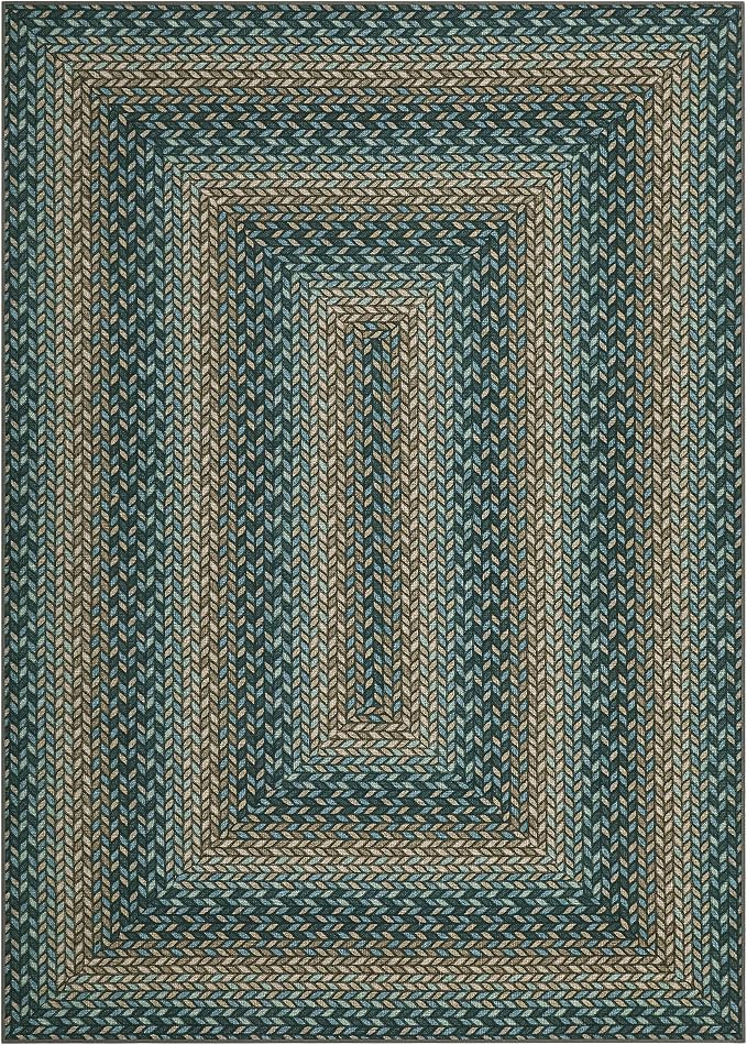 Garvee Easy Jute Outdoor Rug 5x7 Washable Non Slip Braided-Print Neutral Rugs for Living Room Indoor Outdoor Farmhouse Rugs Ultra-Thin Non-Shedding Foldable Mat for Bedroom Kitchen Porch Green/Camel