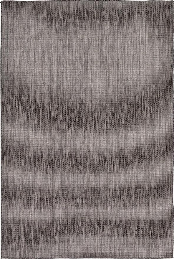 Unique Loom Collection Casual Transitional Solid Heathered Indoor/Outdoor Flatweave Area Rug (6' 1" x 9' Rectangle, Black/Ivory)