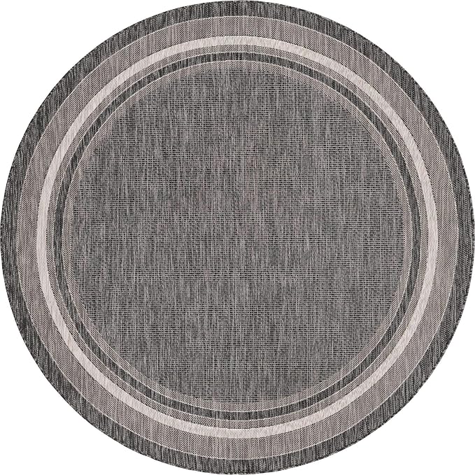 Unique Loom Outdoor Border Collection Area Rug - Soft Border (5' 3" Round, Black/ Ivory)