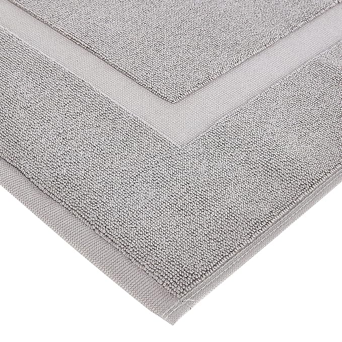 Amazon Basics Banded Bathroom Bath Rug Mat, Machine Washable, 100% Cotton, 31" x 20", Light Gray (Pack of 2)