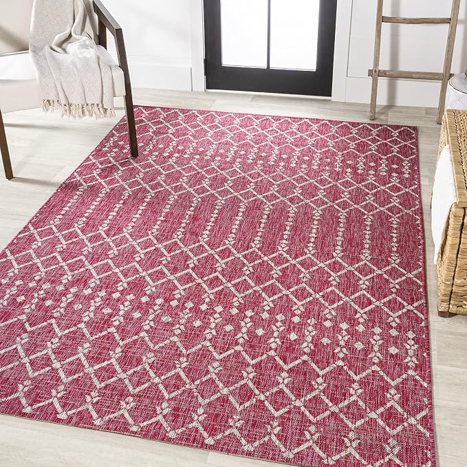 JONATHAN Y Moroccan Geometric Indoor Outdoor Area Rug 4X6 Fuchsia/Light Gray, Ourika Textured Weave for Backyard, Patio, Porch, Easy-Cleaning, High Traffic, Pet-Friendly, Non-Shedding (SMB108Q-4)