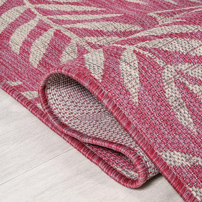 JONATHAN Y Palm Frond Indoor Outdoor Area Rug 5X8 Fuchsia/Light Gray, Nevis for Backyard, Patio, Porch, Easy-Cleaning, High Traffic, Pet-Friendly, Non-Shedding (SMB119F-5)