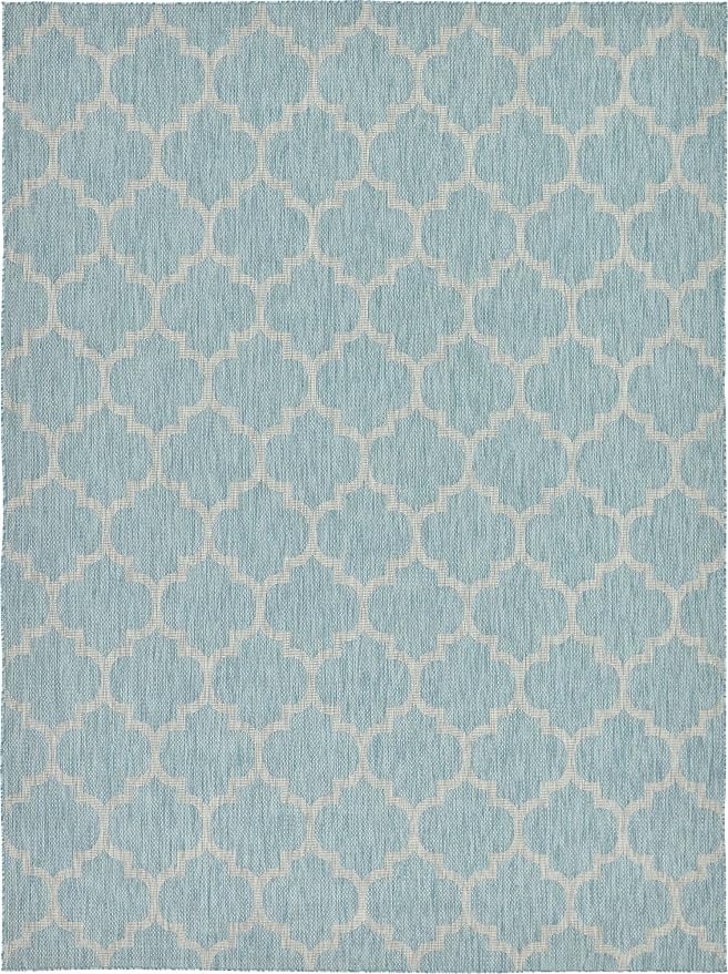 Unique Loom Outdoor Trellis Collection Area Rug (9' x 12' Rectangle, Aquamarine/ Gray)