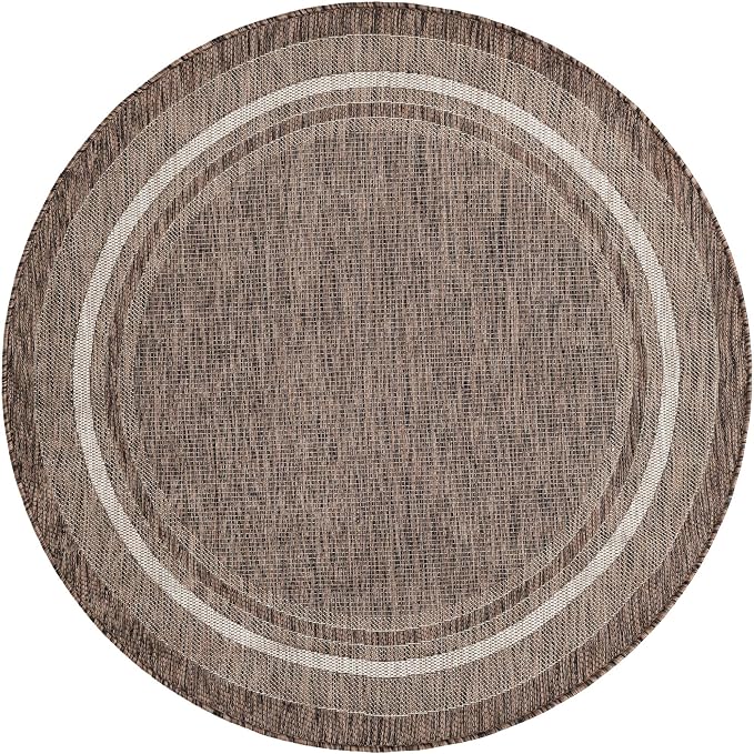 Unique Loom Outdoor Border Collection Area Rug - Soft Border (5' 3" Round Brown/Ivory)