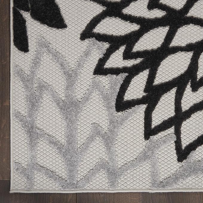 Nourison Home Aloha Indoor/Outdoor Black White 3'6" x 5'6" Area Rug, Tropical, Botanical, Easy Cleaning, Non Shedding, Bed Room, Living Room, Dining Room, Deck, Backyard, Patio (3x5)