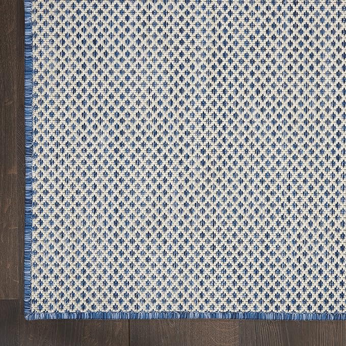 Nourison Home Courtyard Ivory Blue 9' x 12' Area Rug - Easy Clean, Non Shedding, Bed Room, Living Room, Dining Room, Kitchen (9' x 12')