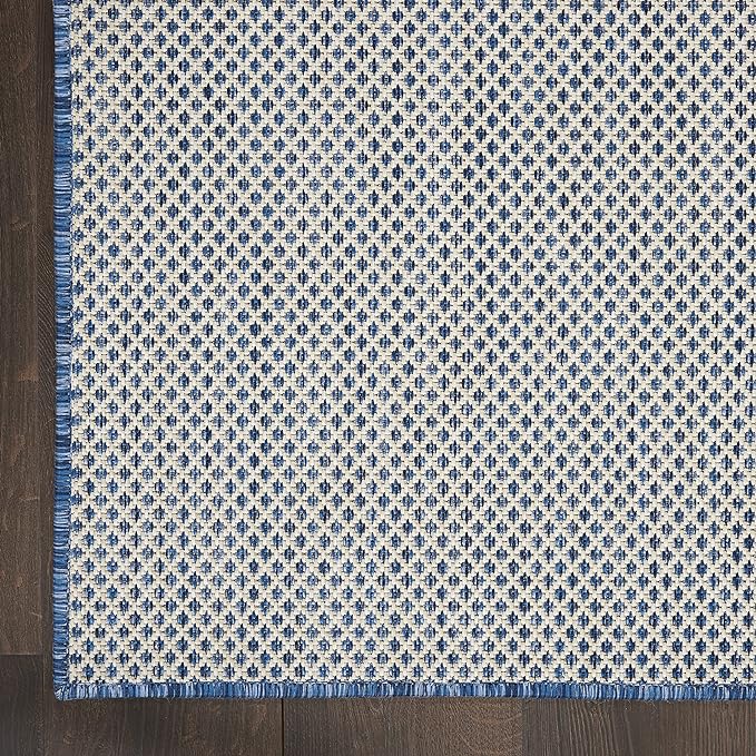 Nourison Home Courtyard Ivory Blue 5' x 7' Area Rug - Easy Clean, Non Shedding, Bed Room, Living Room, Dining Room, Kitchen (5' x 7')