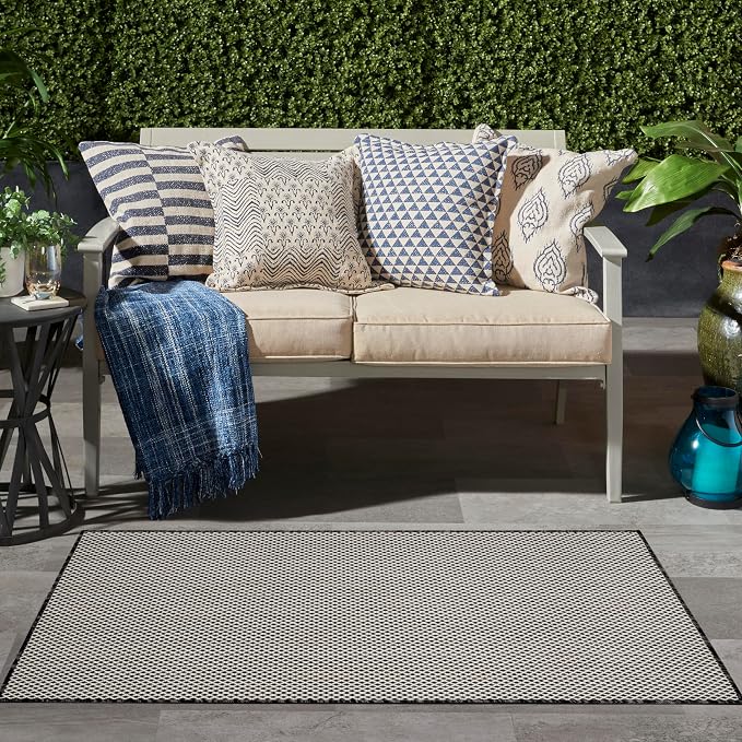 Nourison Home Courtyard Black White 3' x 5' Area Rug - Easy Clean, Non Shedding, Bed Room, Living Room, Dining Room, Kitchen (3' x 5')