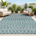 JONATHAN Y Moroccan Geometric Indoor Outdoor Area Rug 4X6 Teal/Gray, Ourika Textured Weave for Backyard, Patio, Porch, Easy-Cleaning, High Traffic, Pet-Friendly, Non-Shedding (SMB108C-4)