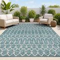 JONATHAN Y Moroccan Geometric Indoor Outdoor Area Rug 8X10 Teal/Gray, Ourika Textured Weave for Backyard, Patio, Porch, Easy-Cleaning, High Traffic, Pet-Friendly, Non-Shedding (SMB108C-8)