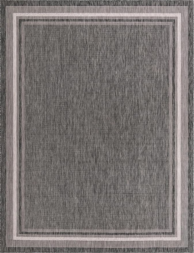 Unique Loom Outdoor Border Collection Area Rug - Soft Border (10' x 13' Rectangle, Black/ Ivory)