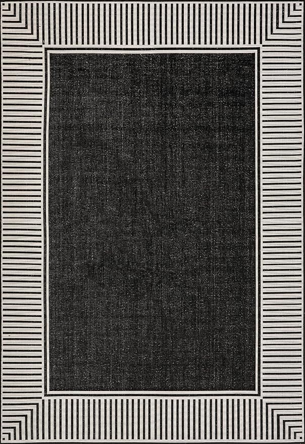 Nuloom Asha Black/Ivory, 4' x 6', Casual, Striped Border, Soft and Cozy, High Traffic, Stain Resistant, Easy Clean, Durable Area Rug for Indoor/Outdoor Patio, Deck, Porch, Garden, Courtyard