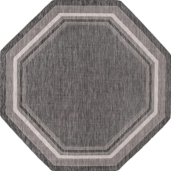 Unique Loom Outdoor Border Collection Area Rug - Soft Border (7' 10" Octagon, Black/ Ivory)