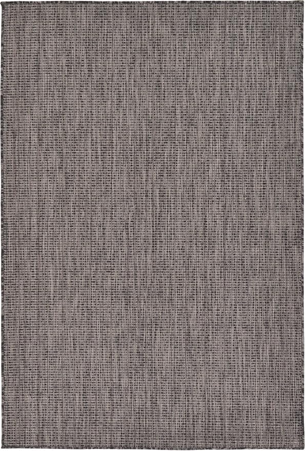 Unique Loom Collection Casual Transitional Solid Heathered Indoor/Outdoor Flatweave Area Rug (4' 1" x 6' 1" Rectangle, Black/Ivory)