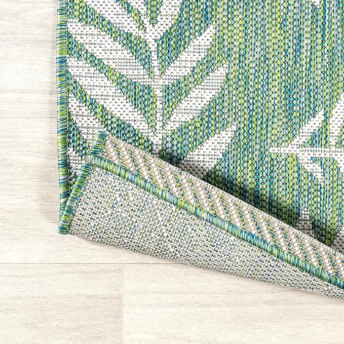 JONATHAN Y Palm Frond Indoor Outdoor Square Area Rug 5X5 Cream/Green, Nevis for Backyard, Patio, Porch, Easy-Cleaning, High Traffic, Pet-Friendly, Non-Shedding (SMB119G-5SQ)