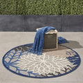 Nourison Home Aloha Indoor/Outdoor Blue/Multicolor 5'3" x Round Area Rug, Tropical, Botanical, Easy Cleaning, Non Shedding, Bed Room, Living Room, Dining Room, Deck, Backyard, Patio (5 Round)