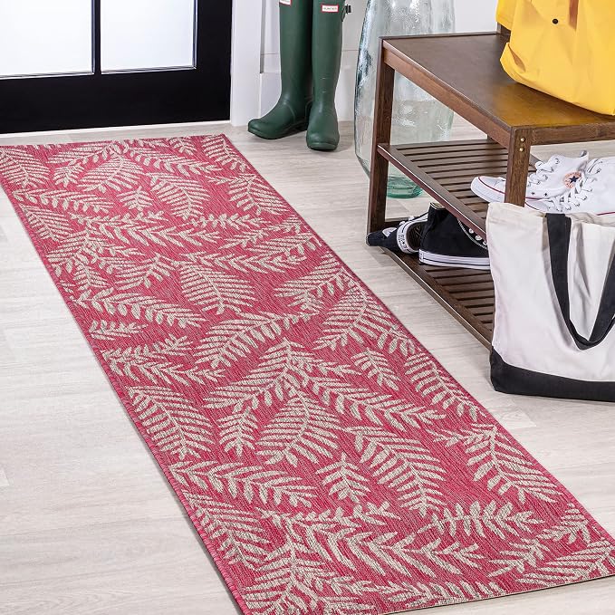 JONATHAN Y Palm Frond Indoor Outdoor Runner Rug 2X10 Fuchsia/Light Gray, Nevis for Backyard, Patio, Porch, Easy-Cleaning, High Traffic, Pet-Friendly, Non-Shedding (SMB119F-210)