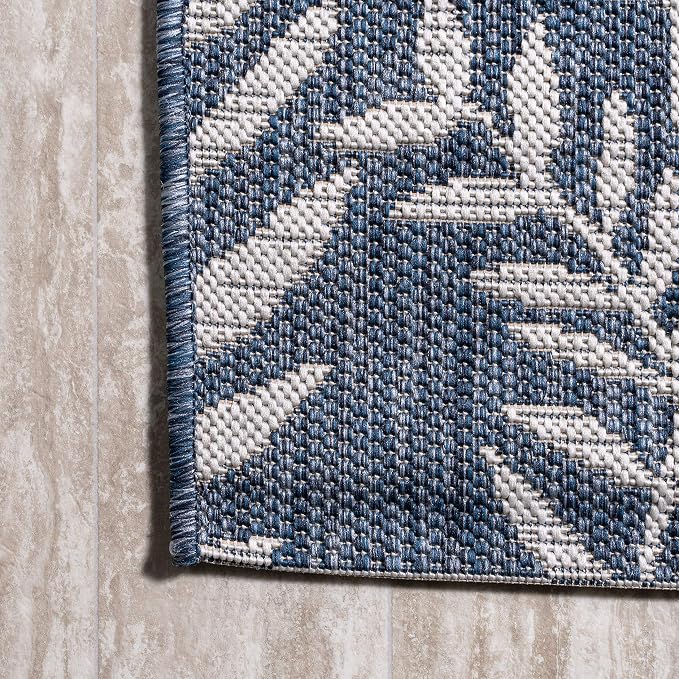 JONATHAN Y Palm Frond Indoor Outdoor Square Area Rug 6X6 Navy/Ivory, Nevis for Backyard, Patio, Porch, Easy-Cleaning, High Traffic, Pet-Friendly, Non-Shedding (SMB119B-6SQ)