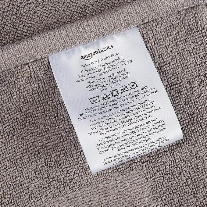 Amazon Basics Banded Bathroom Bath Rug Mat, Machine Washable, 100% Cotton, 31" x 20", Light Gray (Pack of 2)