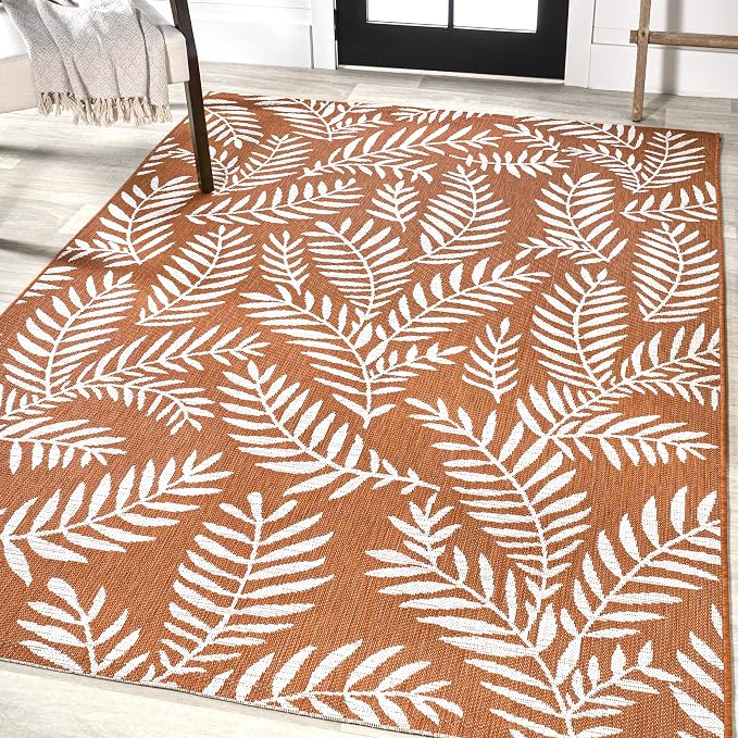 JONATHAN Y Palm Frond Indoor Outdoor Area Rug 5X8 Orange/Cream, Nevis for Backyard, Patio, Porch, Easy-Cleaning, High Traffic, Pet-Friendly, Non-Shedding (SMB119E-5)
