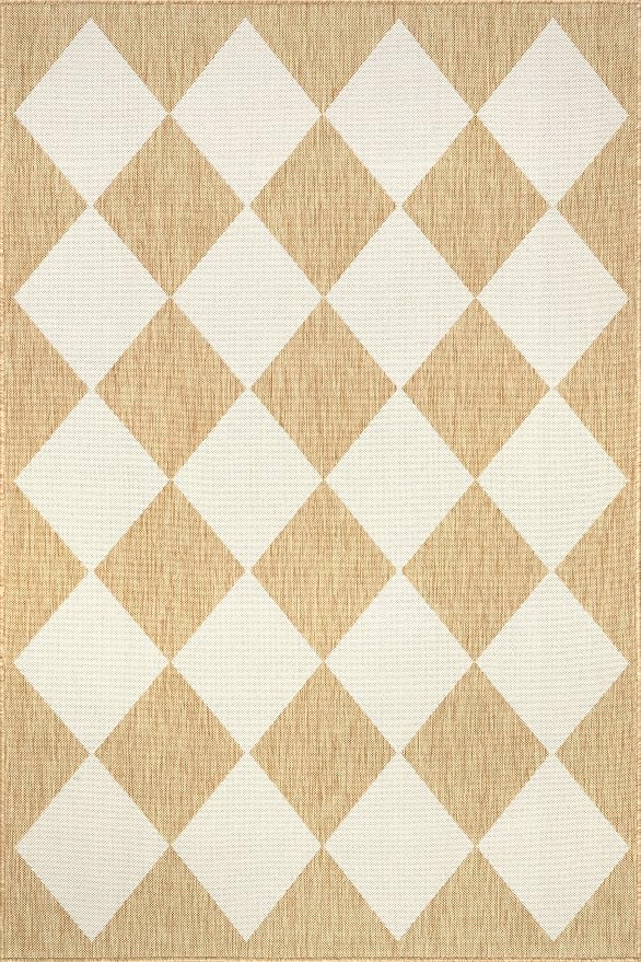 Nuloom Outdoor Performance Collection Sabina Tan/Ivory, 10' x 14', Soft, High Traffic, Stain Resistant, Easy Clean, Durable Area Rug for Indoor/Outdoor Patio, Deck, Porch, Garden, Courtyard