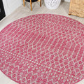JONATHAN Y Moroccan Geometric Indoor Outdoor Round Area Rug 5 Ft Fuchsia/Light Gray, Ourika Textured Weave for Backyard, Patio, Porch, Easy-Cleaning, Pet-Friendly, Non-Shedding (SMB108Q-5R)