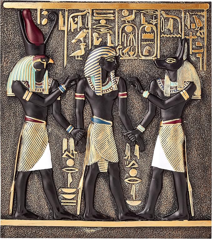 Design Toscano Rameses I Between Horus and Anubis Wall Frieze in Faux Ebony and Gold, 11 Inch