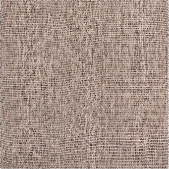 Unique Loom Outdoor Solid Collection Area Rug (7' 10" Square Light Brown/Ivory)
