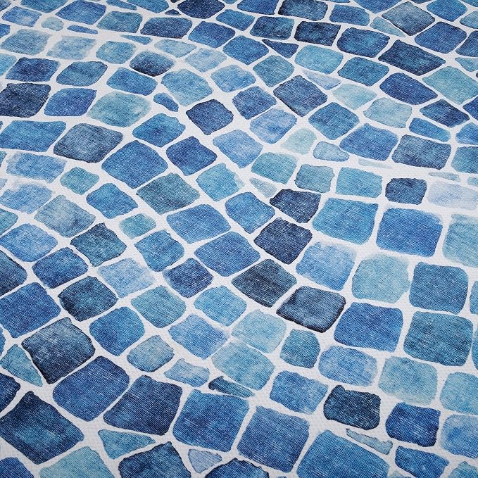 ReaLife Rugs Machine Washable Indoor Outdoor - Mat Rug Foldable Printed Thin Lightweight Cushioned Fade Resistant Patio Deck Dock Porch Pool Balcony Camping - Emery- Blue 4' x 6'