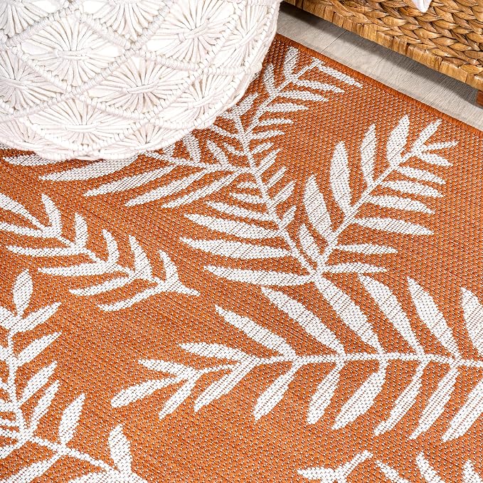 JONATHAN Y Palm Frond Indoor Outdoor Round Area Rug 5 Ft Orange/Cream, Nevis for Backyard, Patio, Porch, Easy-Cleaning, High Traffic, Pet-Friendly, Non-Shedding (SMB119E-5R)