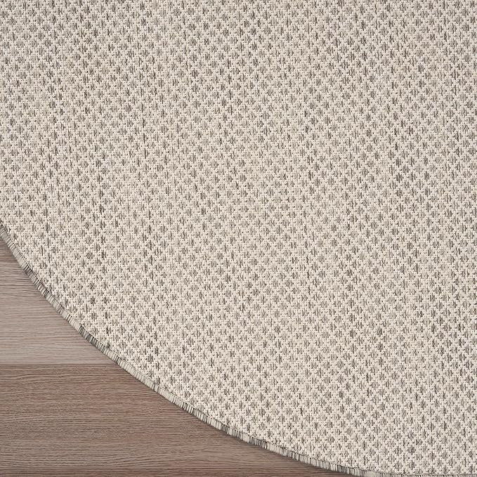 Nourison Home Courtyard Ivory Silver 5' x Round Area Rug - Easy Clean, Non Shedding, Bed Room, Living Room, Dining Room, Kitchen (5' x Round)