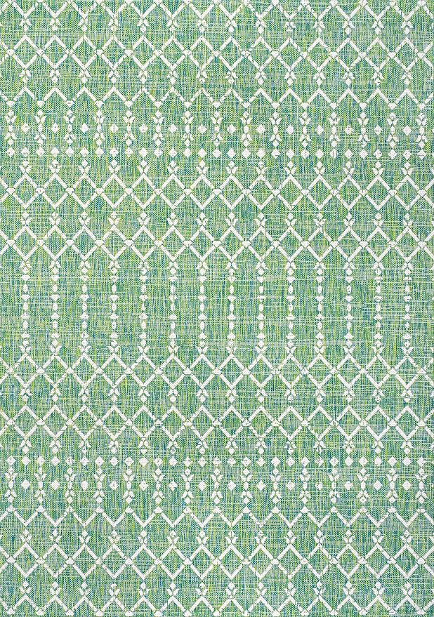 JONATHAN Y Moroccan Geometric Indoor Outdoor Area Rug 4X6 Green/Cream, Ourika Textured Weave for Backyard, Patio, Porch, Easy-Cleaning, High Traffic, Pet-Friendly, Non-Shedding (SMB108L-4)