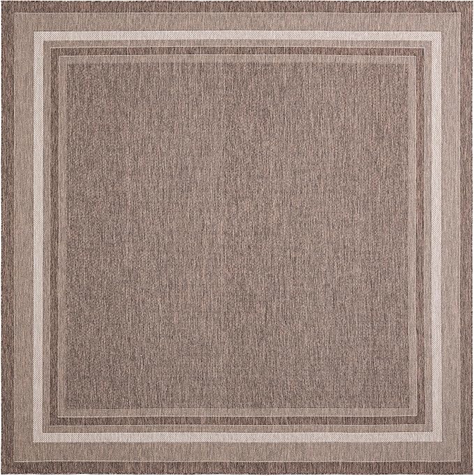 Unique Loom Outdoor Border Collection Area Rug - Soft Border (10' Square Brown/Ivory)