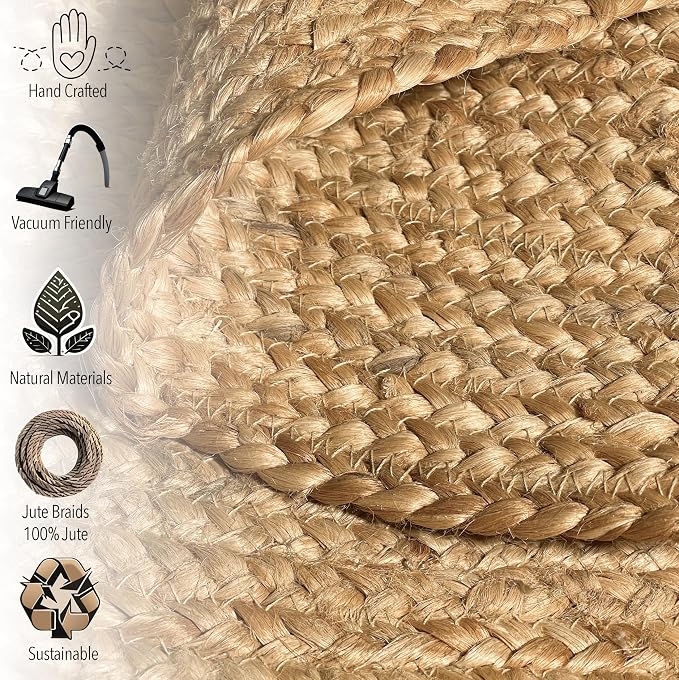Chardin home Hand Woven Natural Jute Braided Area Rug – 8x10 Feet Oval | Vintage Boho Reversible Rug for Living Room, Bedroom, Dining Area, Entryway | Farmhouse Natural Fiber Floor Covering