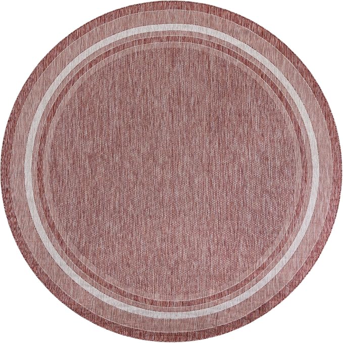 Unique Loom Outdoor Border Collection Area Rug - Soft Border (10' Round Rust Red/Ivory)
