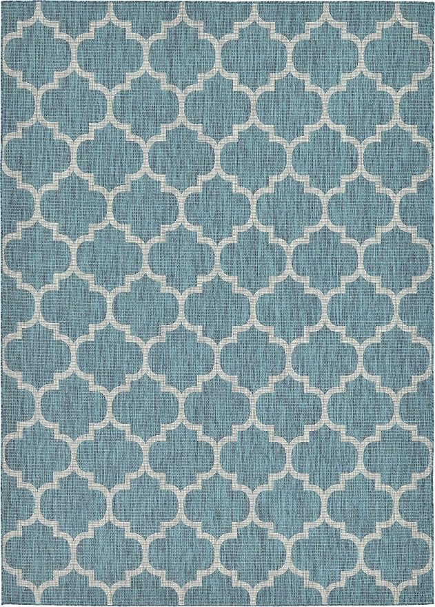 Unique Loom Outdoor Trellis Collection Area Rug (8' x 11' 4" Rectangle, Teal/ Gray)