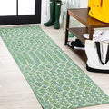 JONATHAN Y Moroccan Geometric Indoor Outdoor Runner Rug 2X8 Green/Cream, Ourika Textured Weave for Backyard, Patio, Porch, Easy-Cleaning, High Traffic, Pet-Friendly, Non-Shedding (SMB108L-28)