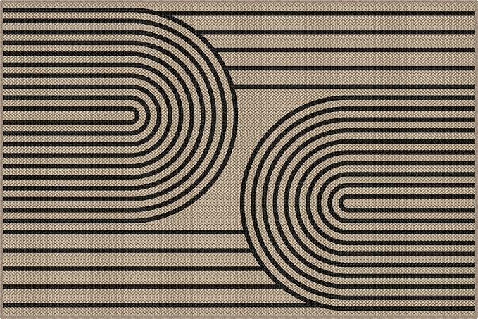 Faux Jute Area Rug, 4' x 6' Washable Rug, Black Farmhouse Ultra-Thin Non-Slip Carpet for Outdoor, Bedroom, Dining Room, Backyard, Home Decor