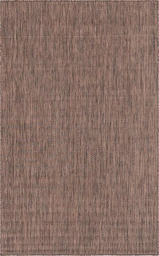 Unique Loom Collection Casual Transitional Solid Heathered Indoor/Outdoor Flatweave Area Rug (5' 3" x 8' Rectangle, Light Brown/Ivory)