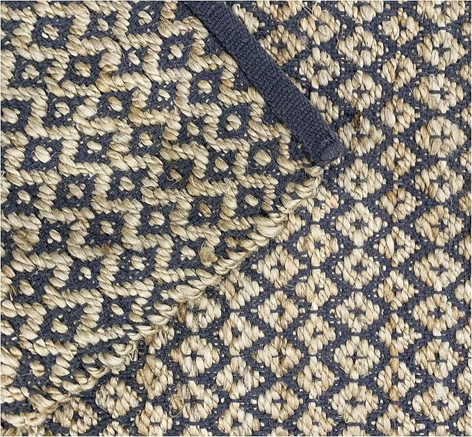 THE BEER VALLEY Jute Cotton Dimond Kitchen Rug 2x3 Feet - Natural Grey | Small Neutral Area Door mat for Entryway, Easy Clean Outdoor Indoor Boho Entry Rugs