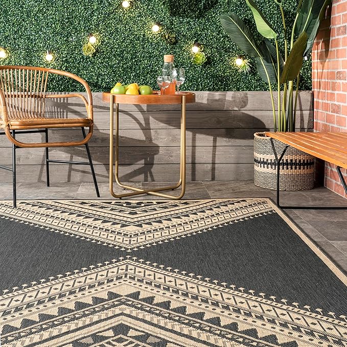 Nuloom Outdoor Performance Collection Landry Charcoal/Ivory, 8' x 10', Soft, High Traffic, Stain Resistant, Easy Clean, Durable Area Rug for Indoor/Outdoor Patio, Deck, Porch, Garden, Courtyard