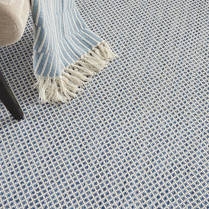 Nourison Home Courtyard Ivory Blue 4' x 6' Area Rug - Easy Clean, Non Shedding, Bed Room, Living Room, Dining Room, Kitchen (4' x 6')