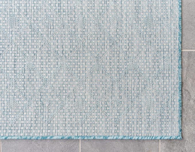 Unique Loom Outdoor Trellis Collection Area Rug - Tribal Trellis (7' 1" x 10' Rectangle, Aqua/ Ivory)
