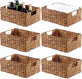 Bluewest Woven Water Hyacinth Storage Baskets with Handles, 6-Pack, Brown | Organizer and laundry basket with carrying handles, designed as a rattan bin for shelves, closets and household essentials.
