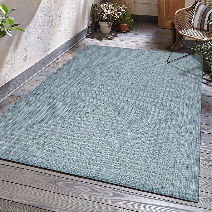Adiva Rugs Outdoor Indoor Area Rug, Weather Resistant, Easy to Clean, Stain Resistant Floor Mat for Dining Room, Backyard, Deck, Patio (Aqua Weiss, 5' x 7')