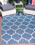 Unique Loom Outdoor Trellis Collection Area Rug (5' 3" x 8' Rectangle, Navy Blue/ Ivory)