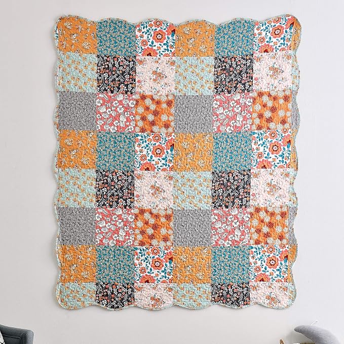 Greenland Home Carlie Modern Floral Quilt, Tapestry & Throw Blanket, 50 x 60 inches, Calico Patches (Pack of 6)